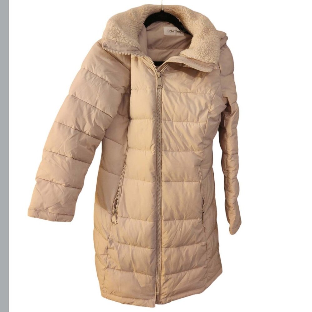 Calvin Klein Women's Long Cream Puffer Coat Sz SP
